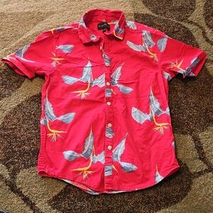 No Boundaries Bright Red Floral Short Sleeve Button-Up Shirt